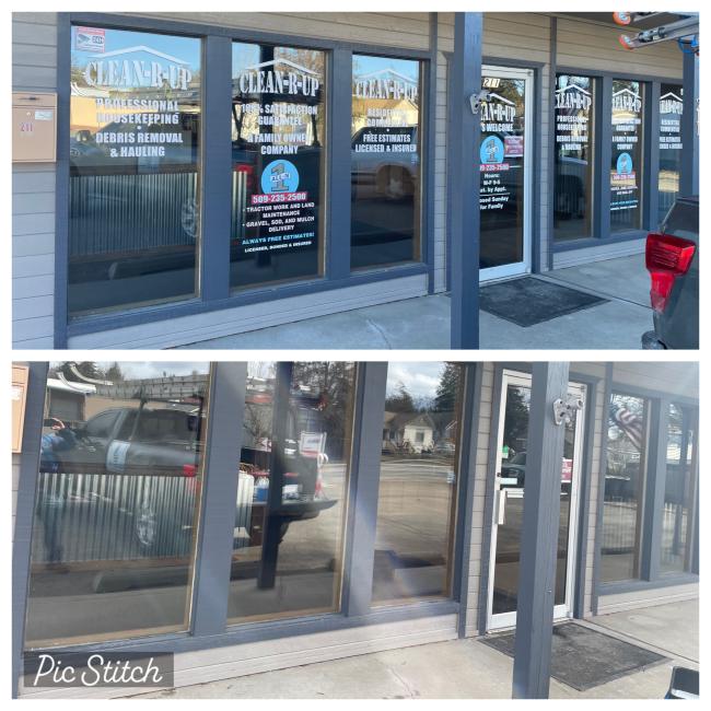 Quick commercial window washing & sticker removal in Cheney WA